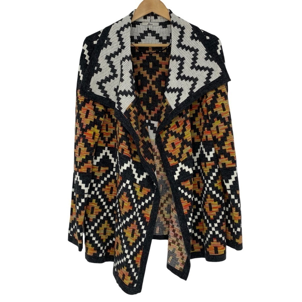 Bass aztec print heavy weight open front cardigan with collar wms sz large